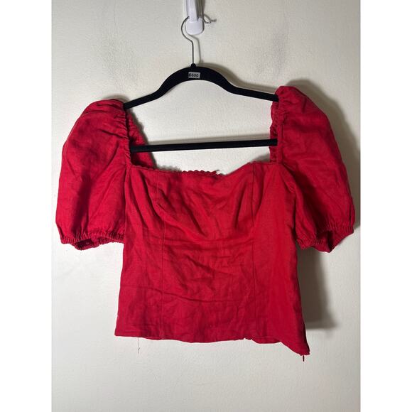 Reformation Tops - Reformation Red Linen Off The Shoulder Crop Top Sz 6